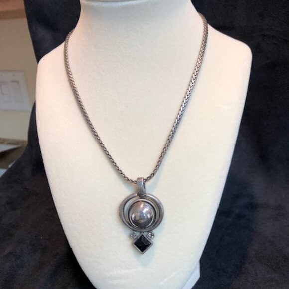 Chico's necklace - silver tone necklace with black and diamond rhinestones. - Picture 1 of 3